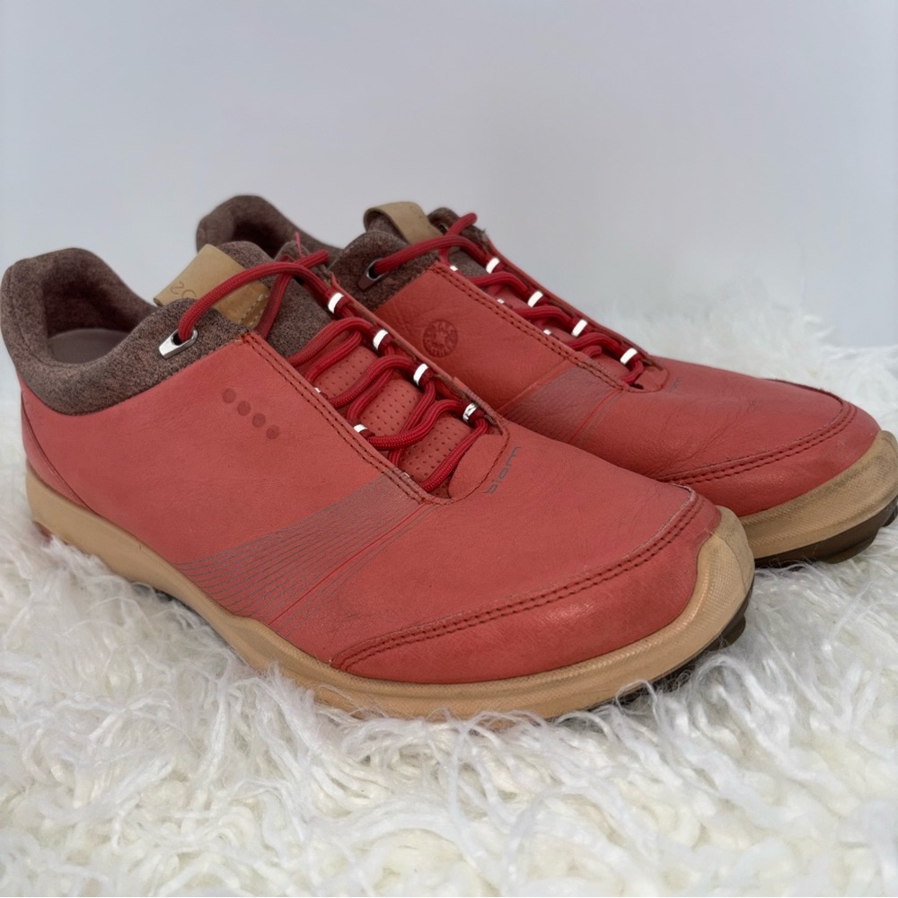 ECCO Biom Hybrid 3 Women 9 Gortex Golf Shoes Yak Leather Soft Cleats Coral